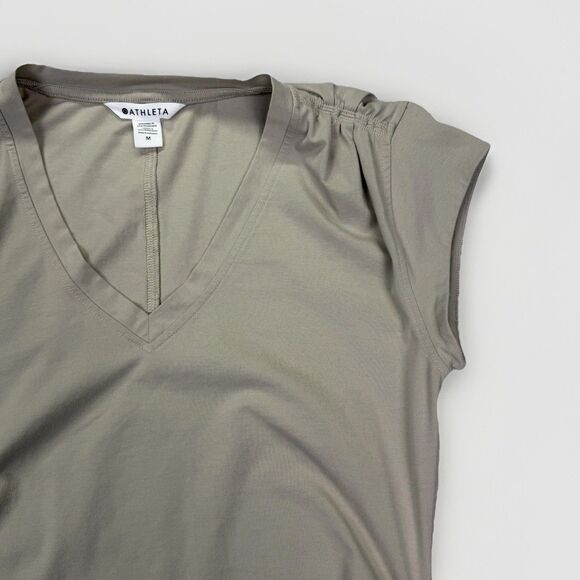Athleta Effortless Tee Athletic Dress M Beige Cap Sleeve Stretch Tennis Active - Picture 4 of 10